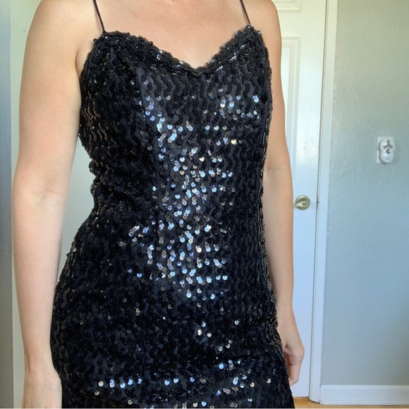 3/$20 Vintage Zum Zum black sequin mini dress, size small - Picture 3 of 12